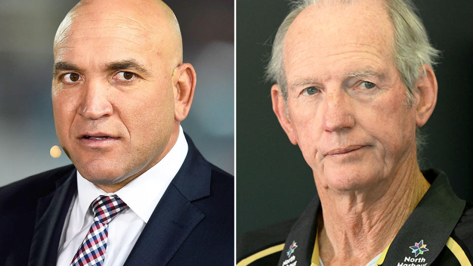 Seen left to right, NRL great Gorden Tallis and Dolphins coach Wayne Bennett.