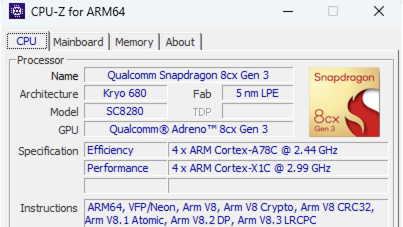  CPU-Z for Arm64. 