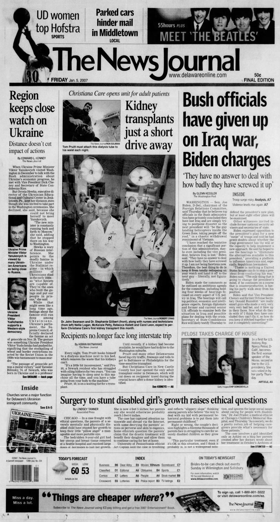 Front page of The News Journal from Jan. 5, 2007.