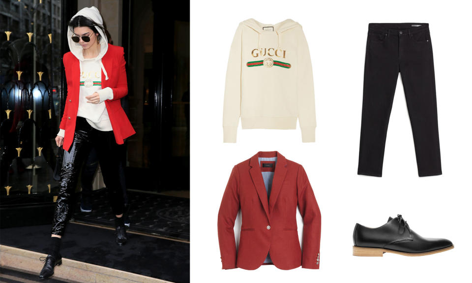 Kendall Jenner, the Hoodie-and-Blazer Look