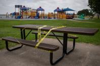 Empty playground is taped off amid the global outbreak of the coronavirus disease in Seabrook Texas