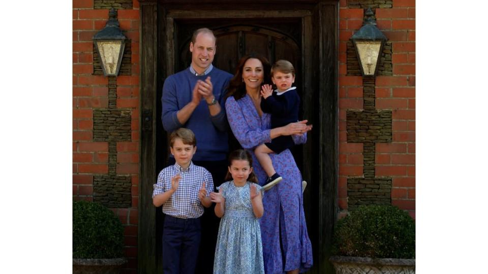 William, Kate, George, Charlotte and Louis clap for carers outside Anmer Hall, Norfolk