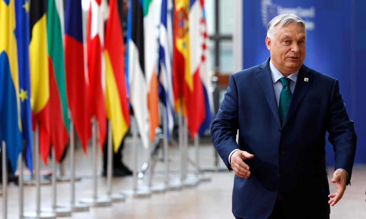 <span>Viktor Orbán at an EU summit in Brussels days before taking over the union’s rotating presidency.</span><span>Photograph: Geert Vanden Wijngaert/AP</span>