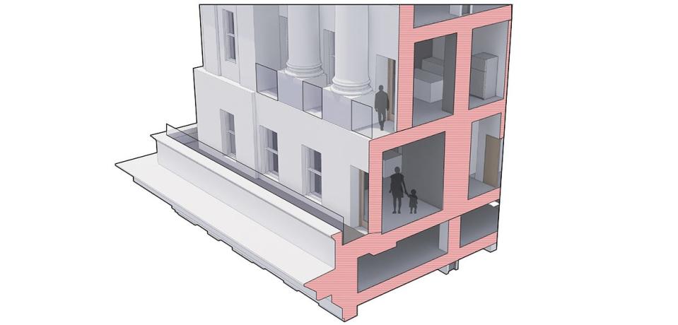 Sectional drawing of City Club Apartments Union Central showing private outdoor space