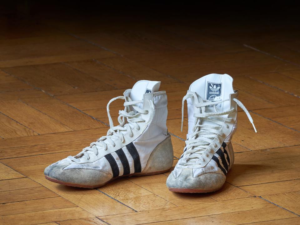 A pair of Freddie Mercury's Adidas high top sneakers.