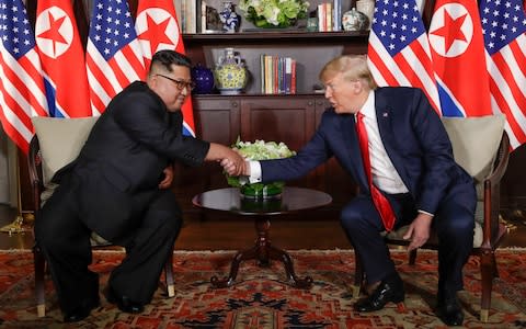 The two leaders during their meeting in Singapore - Credit: AP