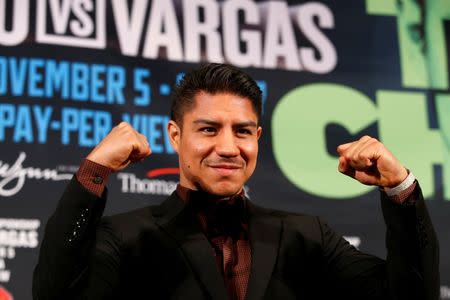 USA Boxing - Manny Pacquiao & Jessie Vargas - Head-to-Head Press Conference - Beverly Hills Hotel, Beverly Hills - 8/9/16Jessie Vargas during the press conference. REUTERS/Lucy Nicholson
