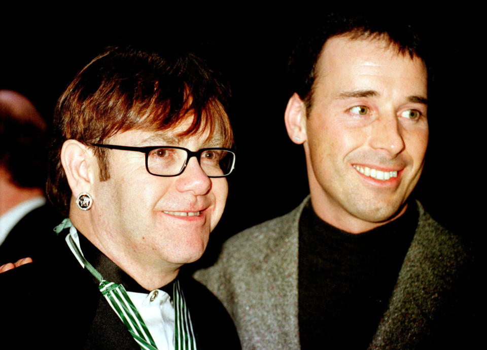 PARIS : 19/1/97 : ELTON JOHN AND DAVID FURNISH AT THE THEATRE NATIONAL IN PARIS AFTER THE PERFORMANCE OF "LE PRESBYTERE N'A RIEN PERDU SON CHARME NI LE JARDIN DE SON ECLAT". PA NEWS PHOTO BY DAVE CHESKIN.