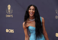 Michaela Jae "MJ" Rodriguez arrives at the 73rd Primetime Emmy Awards on Sunday, Sept. 19, 2021, at L.A. Live in Los Angeles. (AP Photo/Chris Pizzello)