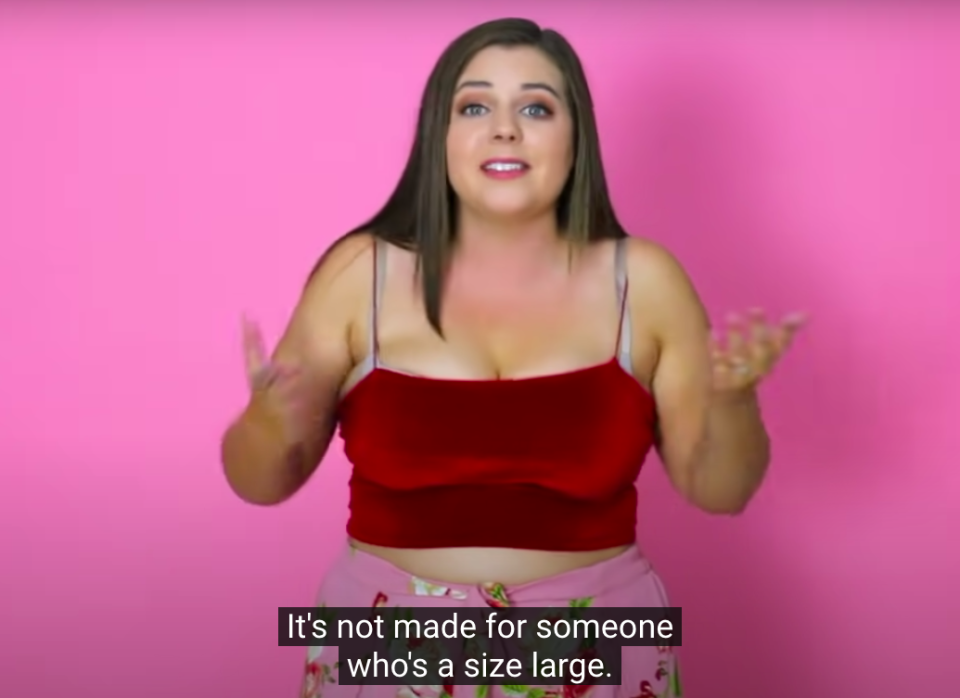 a youtuber saying, it's not made for someone who's a size large
