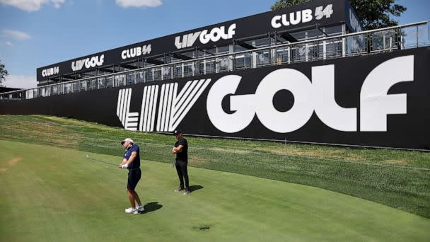 PHOTO: Talor Gooch plays a practice round during a preview day for the LIV Golf Invitational at Trump National Golf Club in Bedminster, N.J., on July 27, 2022. (Jonathan Ferrey/Getty Images)