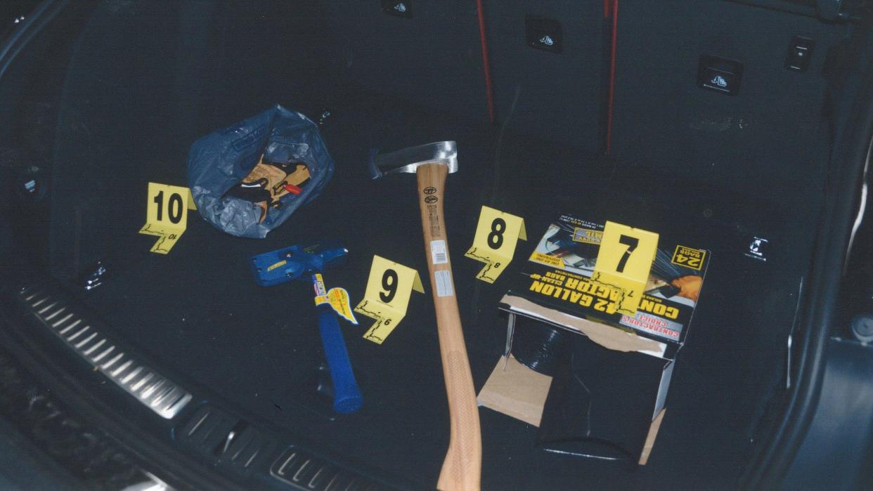 Items found in Andreen McDonald's car included a shovel and ax, as well as a hatchet, heavy-duty large trash bags, gloves and two 5-gallon gas cans. / Credit: Bexar County District Courts