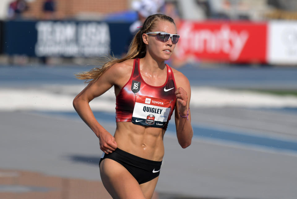 Colleen Quigley appears mid-stride while running the steeplechase race.