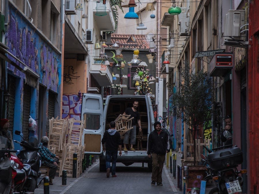 small streets in between buildings in athens