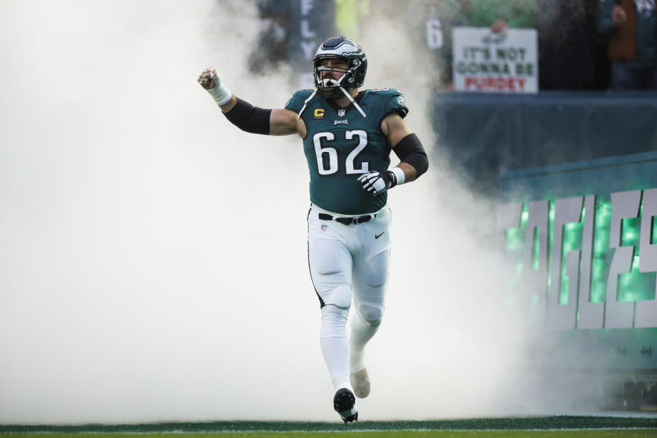 Jason Kelce running onto the field