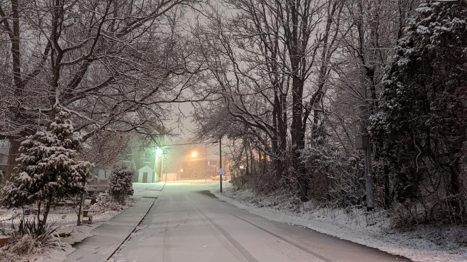 Snow created the perfect winter picture on trees along Saint Marks Street in Manchester Township late Thursday night.