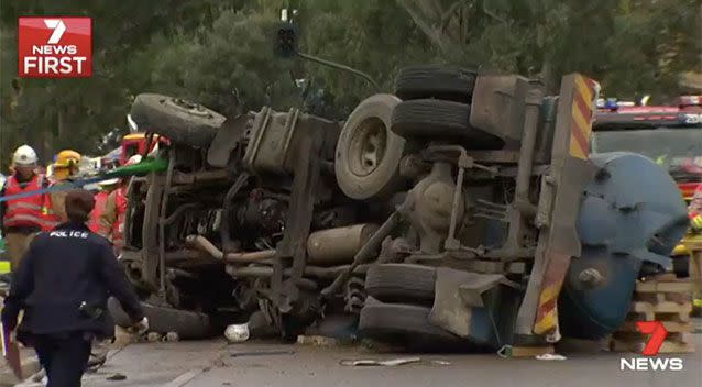 Darren Hicks' out-of-control truck ploughed into three cars in August 2014. Source: 7 News