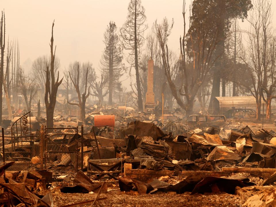 Charred remains from burned homes at the Dixie Fire