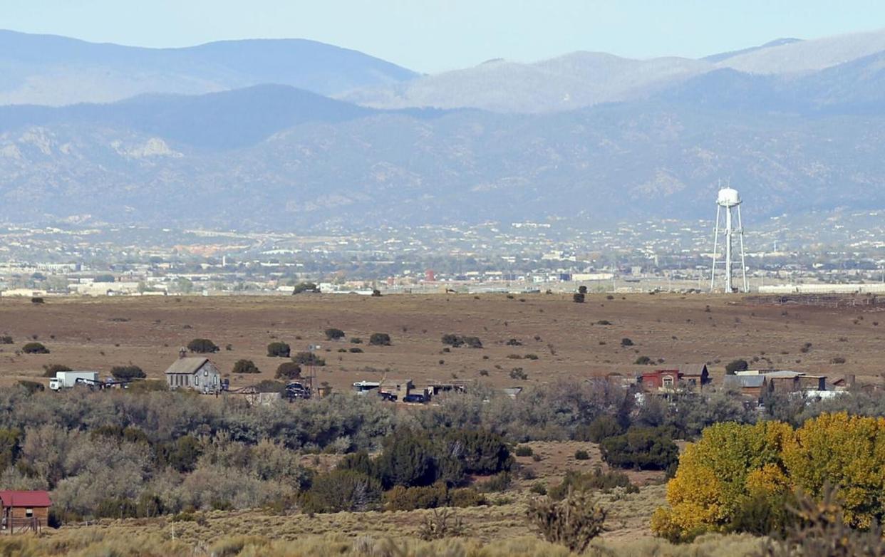 The Santa Fe County Sheriff's Officers respond to the scene of a fatal accidental shooting at a Bonanza Creek, Ranch movie set near Santa Fe, N.M. Thursday, Oct. 21, 2021.