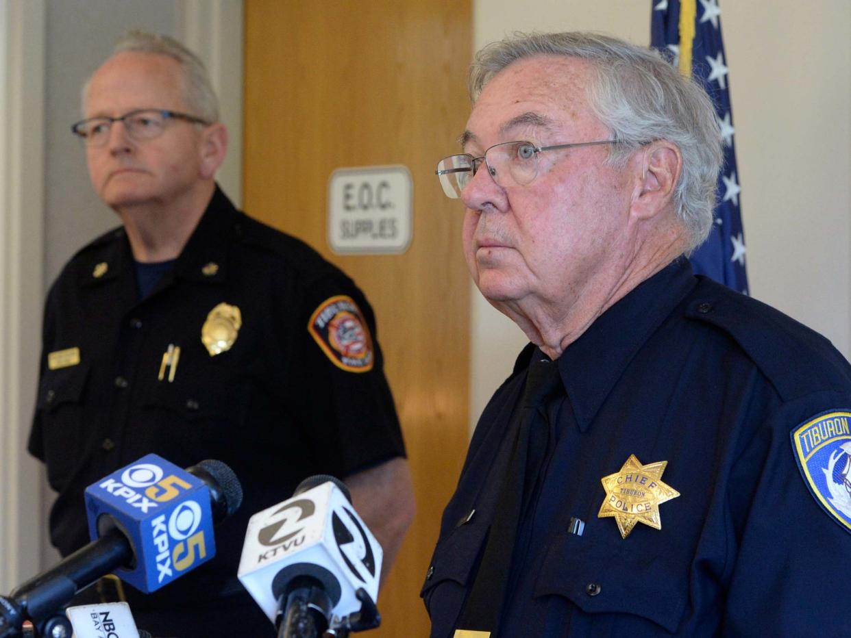 Tiburon, California, police chief Mike Cronin answers reporters' questions 16 September 2019 after man charged with manslaughter over death of 11-year-old son during boating incident in San Francisco Bay: Alan Dep/Marin Independent Journal via AP