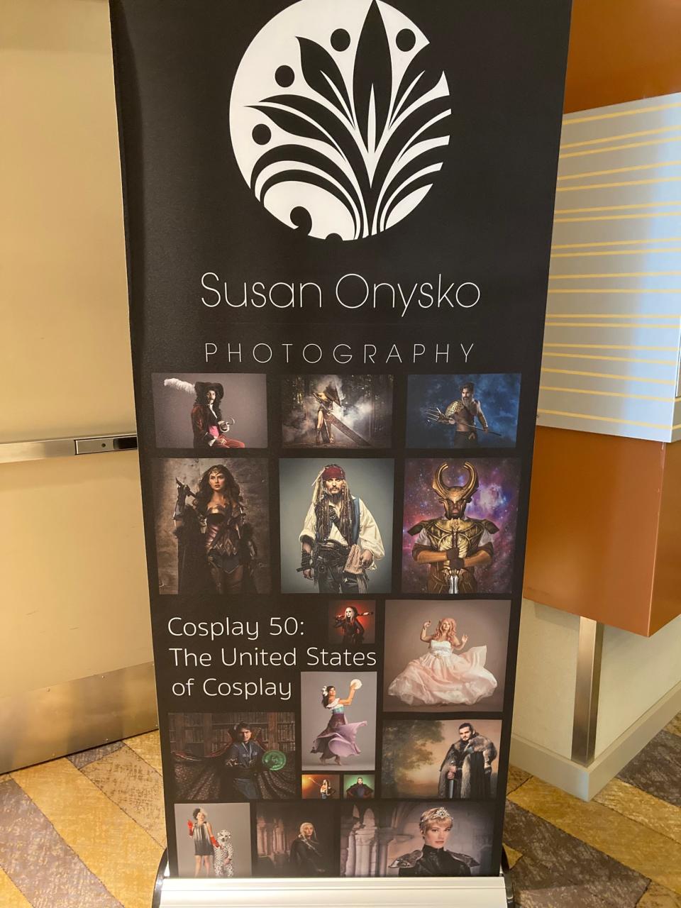 Susan Onysko Photography display showcasing her 'Cosplay 50: The United States of Cosplay."