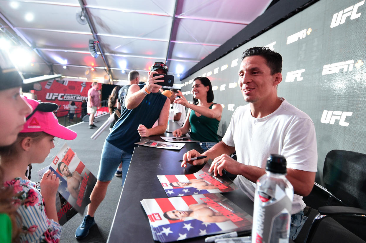 LAS VEGAS, NEVADA - JULY 06:  UFC flyweight Joseph Benavidez interacts with fans during the UFC Fan Experience at the Downtown Las Vegas Events Center on July 6, 2019 in Las Vegas, Nevada. (Photo by Chris Unger/Zuffa LLC/Zuffa LLC via Getty Images)