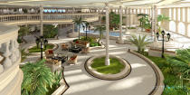 `The Oasis’, located aft, acts as the main boarding point for the yacht, an expansive area modelled on the gardens just outside the Monaco Casino. On entering the Oasis, attention is immediately drawn to the central waterfall feature consisting of upper level pools cascading down into the lower pool and Jacuzzi. Radiating from the pool are numerous shrub lined pathways and secluded seating areas. Large exterior windows surround the entire aft section of the oasis, extending to the full double deck height ceiling allowing natural light to flood the space. Located forward on the lower level is the Spa, with manicure and hair salon, private massage suites, sauna/steam rooms and a large relaxation lounge featuring a spa pool with bar.