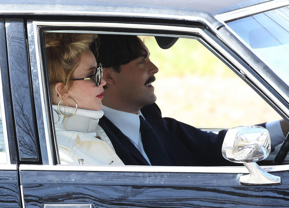 51062875 Actress Jennifer Lawrence wears a neck brace while filming scenes on the set of David O. Russell's movie in Woburn, Massachusetts on April 9, 2013. FameFlynet, Inc - Beverly Hills, CA, USA - 1 (818) 307-4813