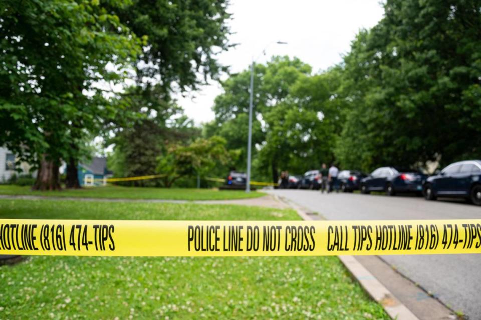 Kansas City police investigate a suspicious death late in the morning on June 24, 2022 in the 2400 block of Northeast Pence Avenue in Kansas City.