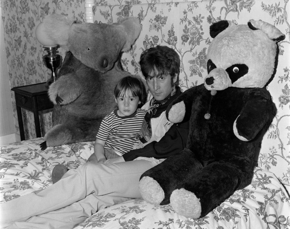 <p>John Lennon hangs out with his son Julian in their Weybridge, England, home in 1968.</p>