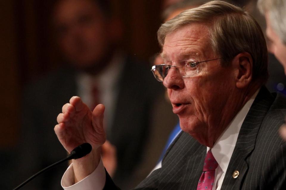 FILE - In this May 21, 2013 file photo, Sen. Johnny Isakson, R-Ga. speaks on Capitol Hill, in Washington. With a majority of Medicare beneficiaries dealing with two or more chronic conditions, a group of lawmakers from both political parties Wednesday proposed a new approach. Isakson is the co-sponsor of the Better Care Program where teams of doctors, nurses and social workers would get a flat fee per Medicare patient, with few strings attached. The goal is to keep seniors as healthy as possible, avoiding hospitalizations. (AP Photo/Charles Dharapak, File)