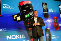 NEW YORK, NY - SEPTEMBER 05: Nokia Chief Executive Stephen Elop introduces the new Nokia Lumia 920 and 820 Windows smartphones during a joint event with Microsoft on September 5, 2012 in New York City. The new Nokia phones are the first smartphones built for Windows 8. Analysts see the new phones as Nokia's last chance to compete with fellow technology companies Apple and Samsung in the lucrative smartphone market. (Photo by Spencer Platt/Getty Images)