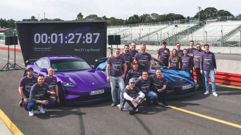 Porsche's new Taycan Turbo GT with Weissach package earned the title of fastest electric series-production car at the Weathertech Raceway Laguna Seca, in California with a time of 1:27.87 min. Photo courtesy of Porsche