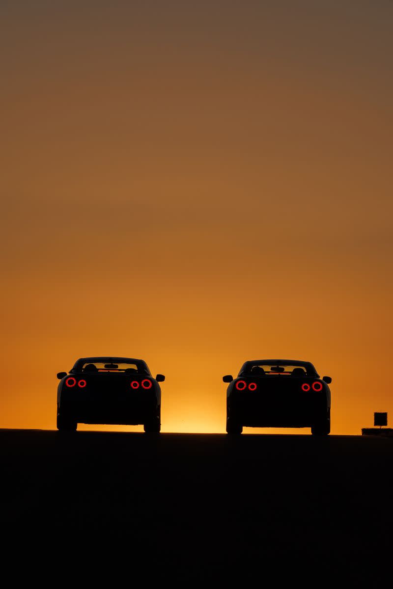 a couple of cars with lights