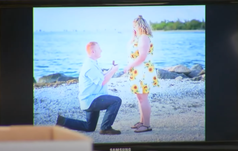 As Ivy Carter's victim impact statement was read in court Tuesday, this photo of the late Nassau County Deputy Joshua Moyers proposing to her was displayed.