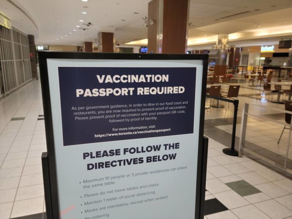 On Wednesday, PC opposition leader David Brazil asked the Liberal government to delay implementation of the vaccine passport until Dec. 17. The passport is already effect in some provinces, including Ontario, as seen here. (Paul Jones/CBC - image credit)