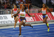 2018 European Championships - Women's 200m Final - Olympic Stadium, Berlin, Germany - August 11, 2018 - Dina Asher-Smith of Britain crosses the finish line to win gold medal. REUTERS/Kai Pfaffenbach
