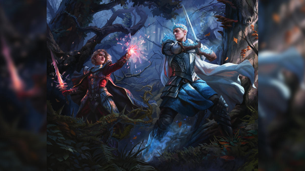  Magali Villenueve, who illustrated this fight between the Kenrith siblings, drew inspiration from Hans Christen Andersen’s fairy tales to bring out the darker tones of the fairy tale-inspired Eldraine. (Image: Wizards of the Coast)