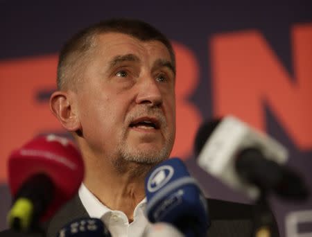 The leader of ANO party Andrej Babis speaks during a news conference at the party's election headquarters after the country’s parliamentary elections in Prague, Czech Republic October 21, 2017. REUTERS/David W Cerny