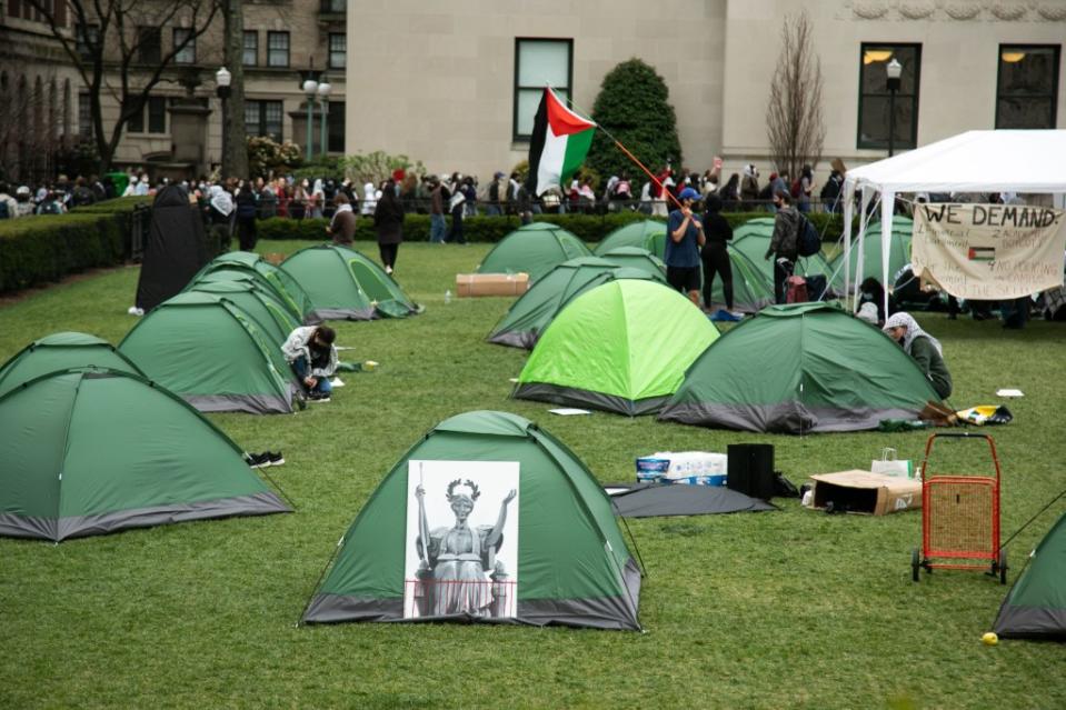 The students set up the Gaza Solidarity Encampment before 5 a.m. Michael Nagle