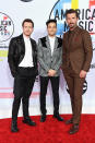 <p>Gwilym Lee, Rami Malek, and Joseph Mazzello attend the 2018 American Music Awards at Microsoft Theater on Oct. 9, 2018, in Los Angeles. (Photo: Steve Granitz/WireImage) </p>