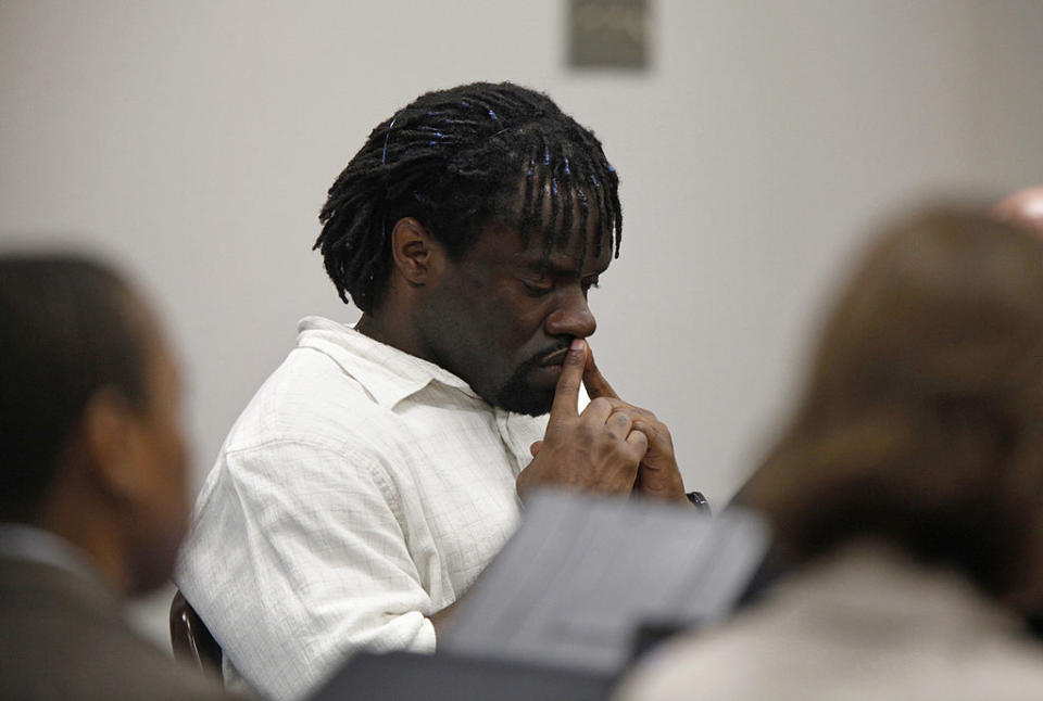 Death row inmate Marcus Robinson listening as Judge Greg Weeks found that racial bias played a role in his trial on Friday, April 20, 2012, in Fayetteville, North Carolina. | Shawn Rocco/Raleigh News/Observer/MCT—Getty Images