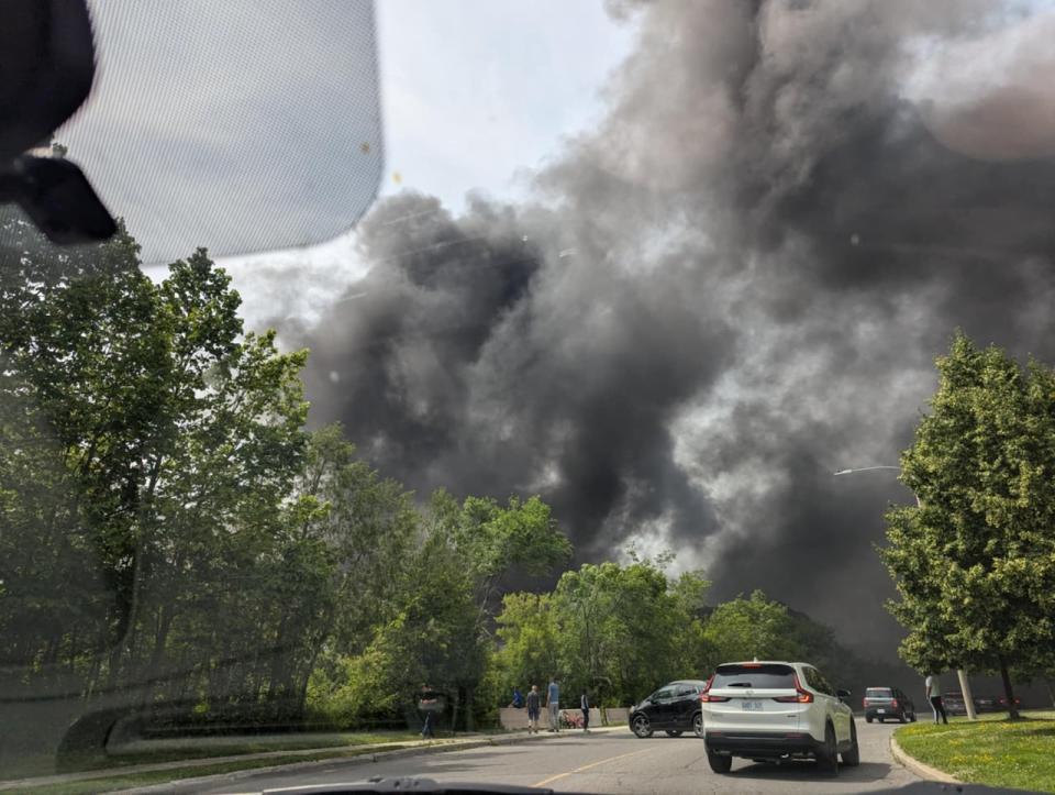 This photo was taken of the smoke on Bridle Path Drive near the scene.