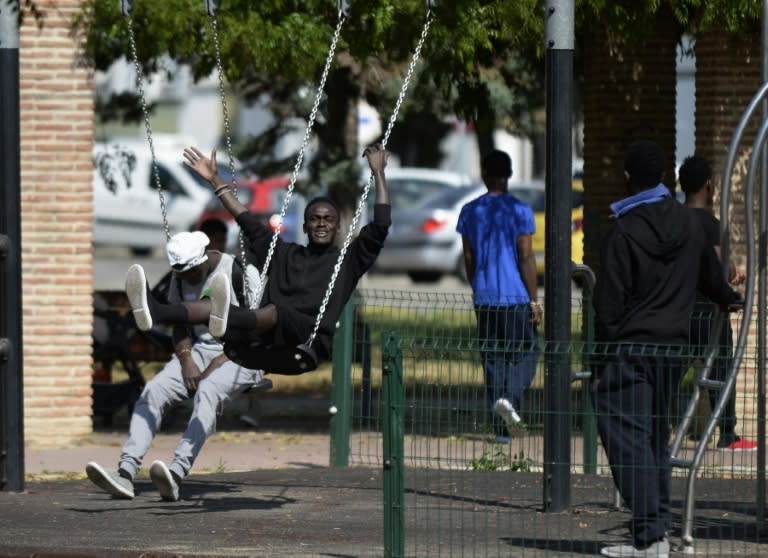 Migrants at a reception centre in Jerez de la Frontera, southern Spain, on Thursday. An EU Commissioner promised there will be no 'Guantanamo Bay for migrants'