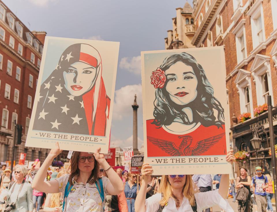 London swelled with protests against Donald Trump during his visit to the U.K., including a giant baby blimp.