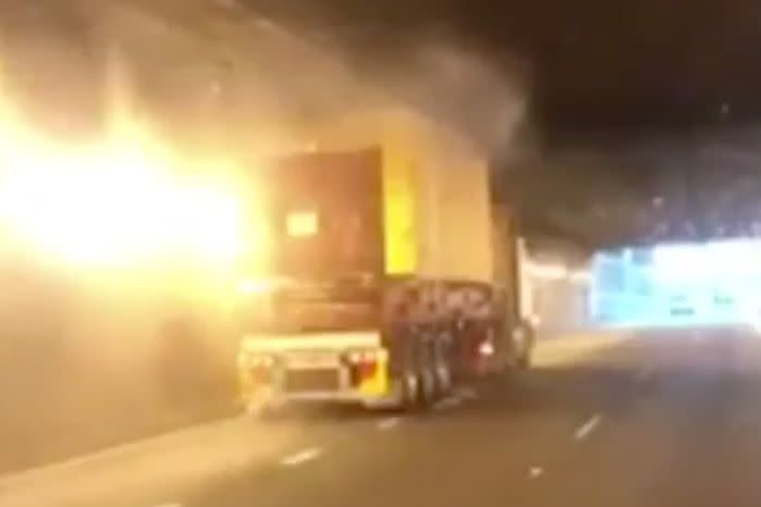 The oversized truck caused chaos on Sydney's roads after it took out all the emergency sprinklers. Source: 7 News