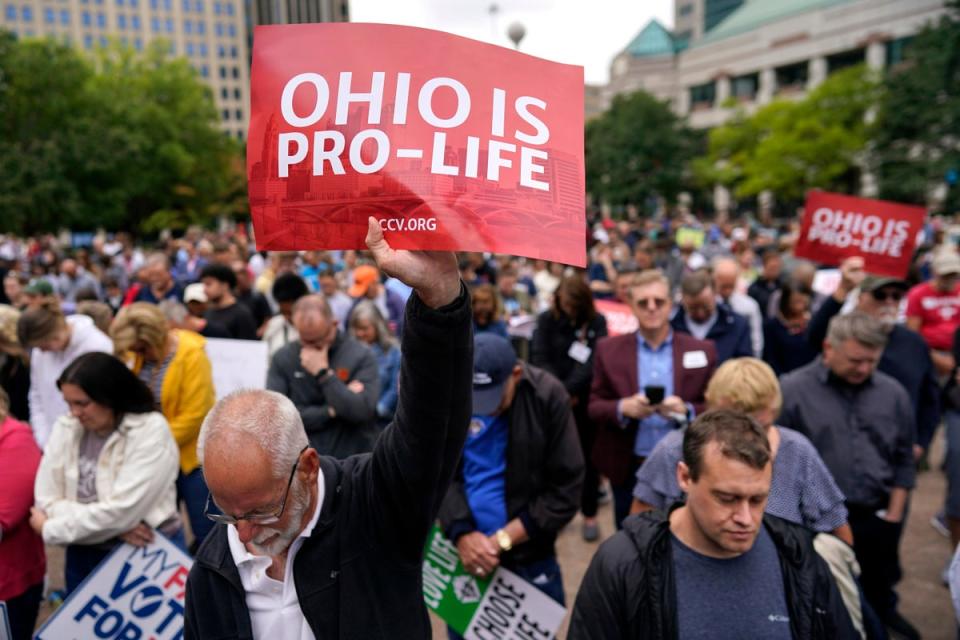 Demonstrators march in the Ohio March for Life, a major anti-abortion protest, in 2023 (Copyright 2023 The Associated Press. All rights reserved.)