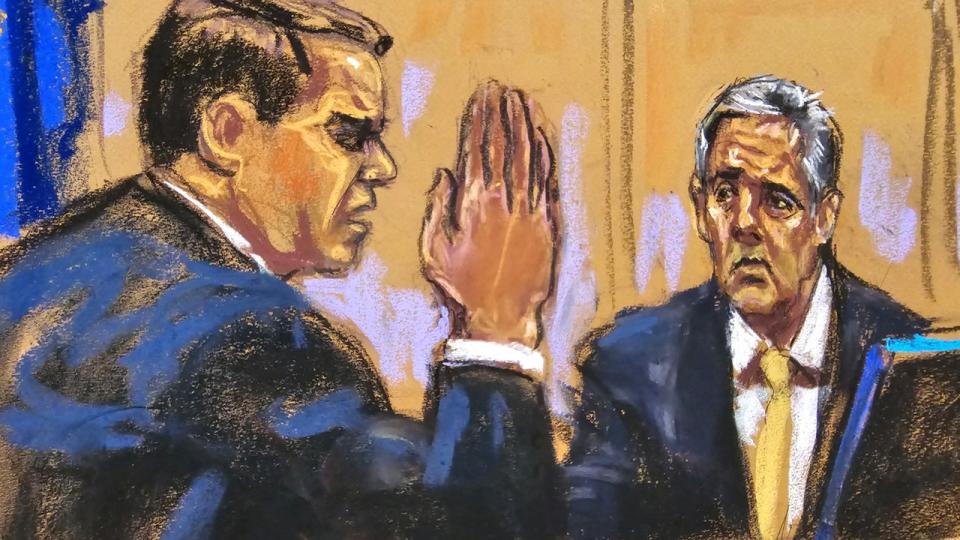 Michael Cohen is asked about taking an oath as he is cross-examined by defense lawyer Todd Blanche during former U.S. President Donald Trump's criminal trial