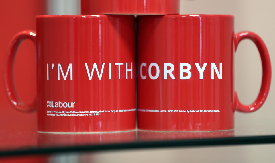 Mugs for sale during the Labour Party Conference at the Brighton Centre in Brighton.