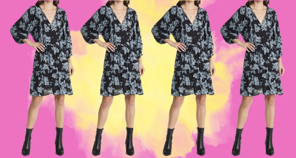 This tie neck shift dress is new and trending among Nordstrom shoppers. (Photos via Nordstrom)